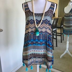 Beach casual dress, tank tassel. Boho gypsy